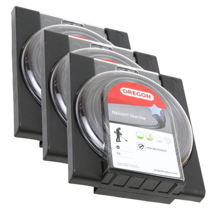 Fil nylon Oregon Nylium 2,4 mm x 15 m. Etoilé. Blister. Par 3. Fil débroussailleuse