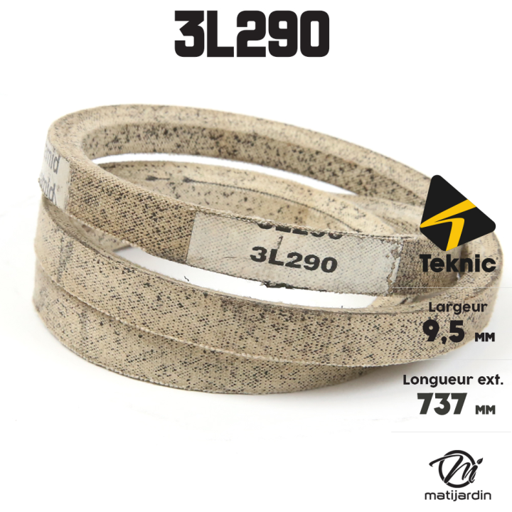 Courroie tondeuse Teknic 3L290 Kevlar Trapézoïdale - 9,5 mm x 737 mm