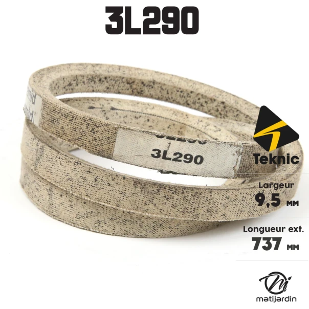 Courroie tondeuse Teknic 3L290 Kevlar Trapézoïdale - 9,5 mm x 737 mm