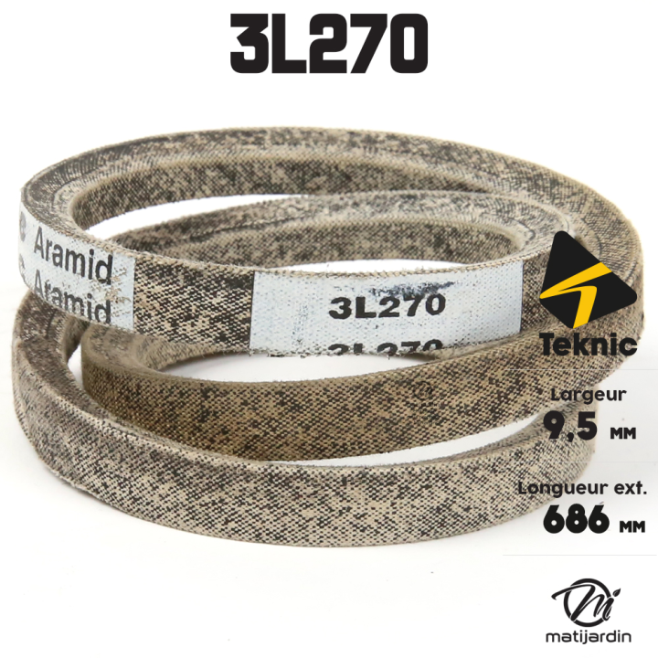 Courroie tondeuse Teknic 3L270 Kevlar Trapézoïdale - 9,5 mm x 686 mm