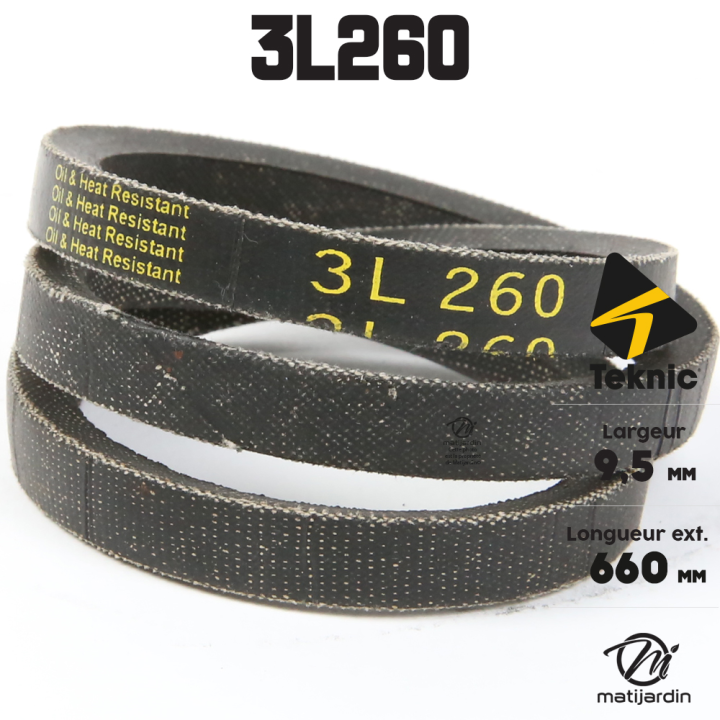 Courroie tondeuse Teknic 3L260 Kevlar Trapézoïdale - 9,5 mm x 660 mm