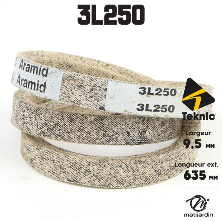 Courroie tondeuse Teknic 3L250 Kevlar Trapézoïdale - 9,5 mm x 635 mm