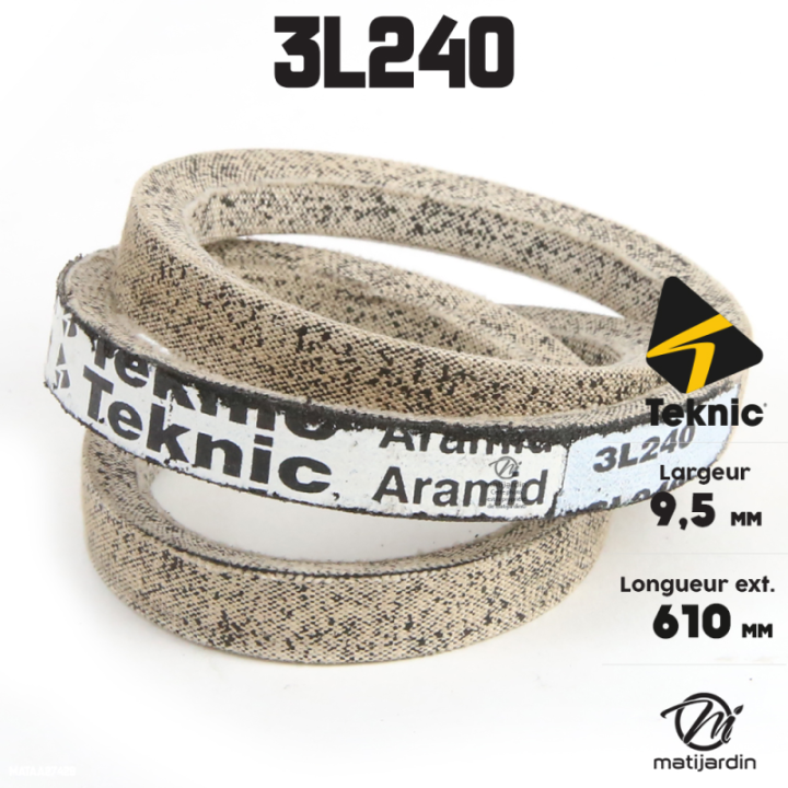 Courroie tondeuse Teknic 3L240 Kevlar Trapézoïdale - 9,5 mm x 610 mm