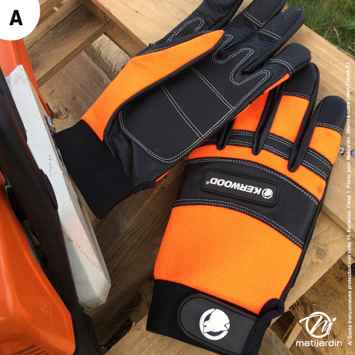 Gants tronçonneuse protection noir taille L. Kerwood. Class 1
