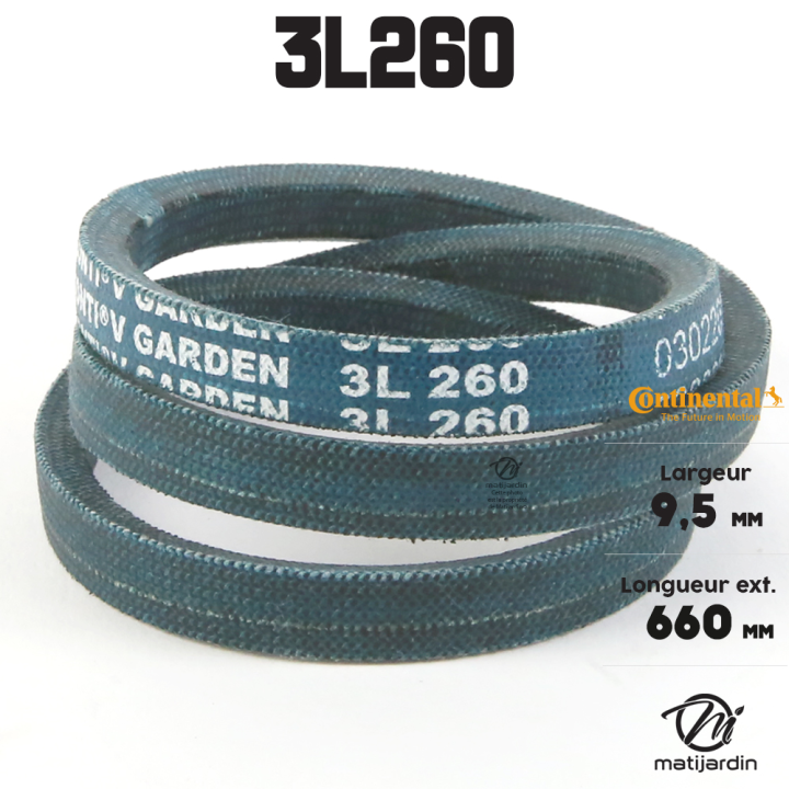 Courroie tondeuse 3L260 Continental Kevlar - 9,5 x 6 x 660 mm