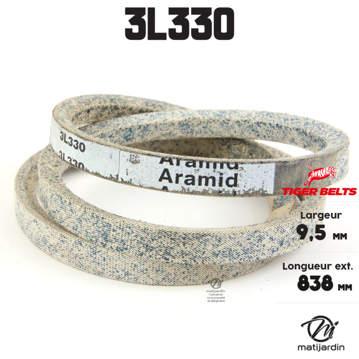 Courroie tondeuse 3L330 Tiger Belts Kevlar Trapézoïdale - 9,5 mm x 838 m