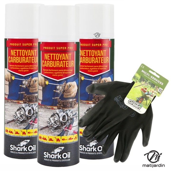 Nettoyant carburateur 500 ml Shark Oil par 3 + gants multi-services