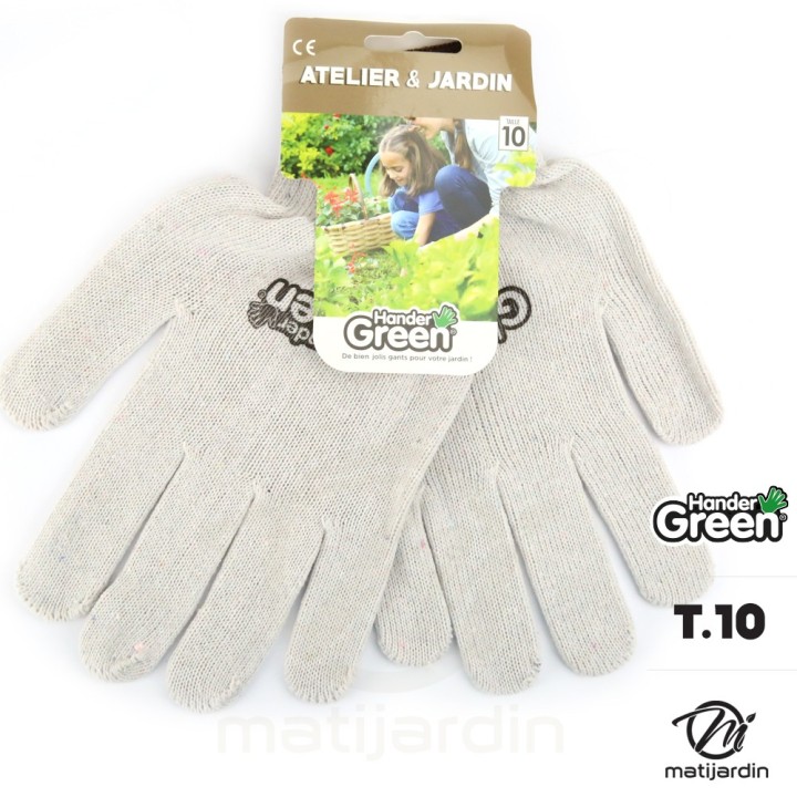 Gants anti-dérapant. Taille 10. Blanc/noir. HanderGreen®