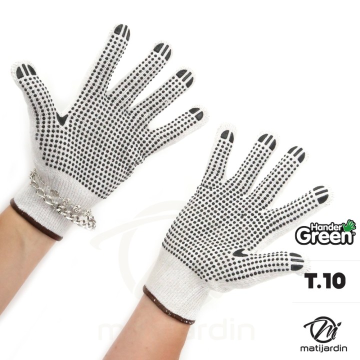Gants anti-dérapant. Taille 10. Blanc/noir. HanderGreen®
