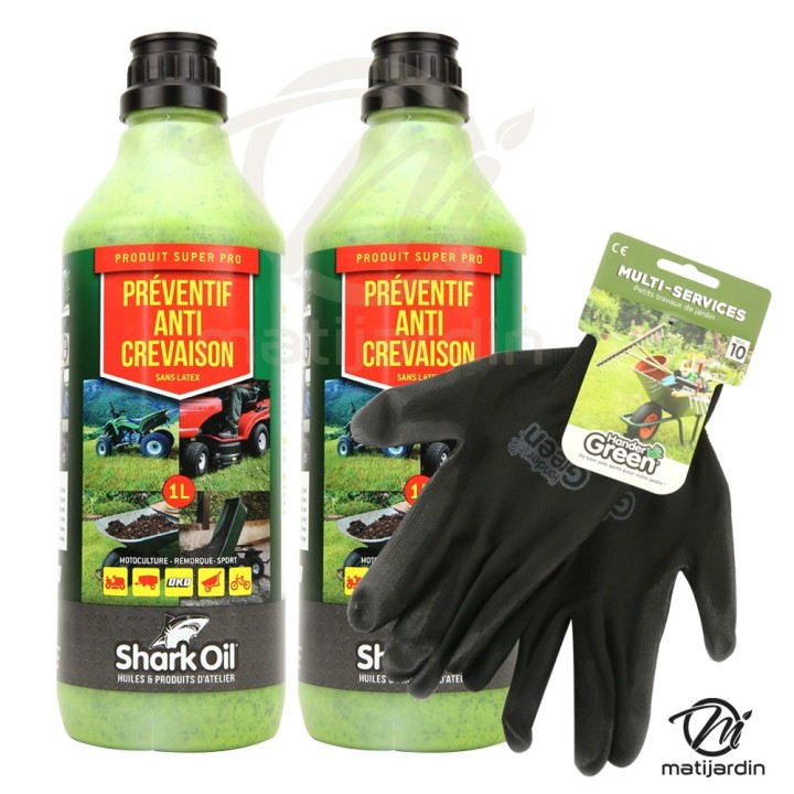 Préventif anti-crevaison Shark Oil OKO 1L par 2 + gants multi-services