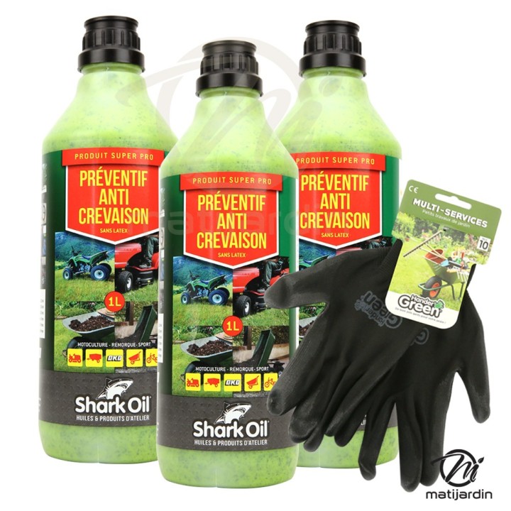 Préventif anti-crevaison Shark Oil OKO 1L par 3 + gants multi-services