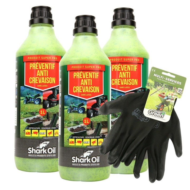 Préventif anti-crevaison Shark Oil OKO 1L par 3 + gants multi-services