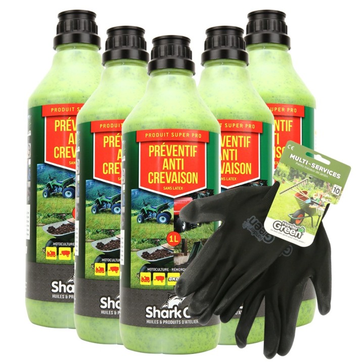Préventif anti-crevaison Shark Oil OKO 1L par 5 + gants multi-services