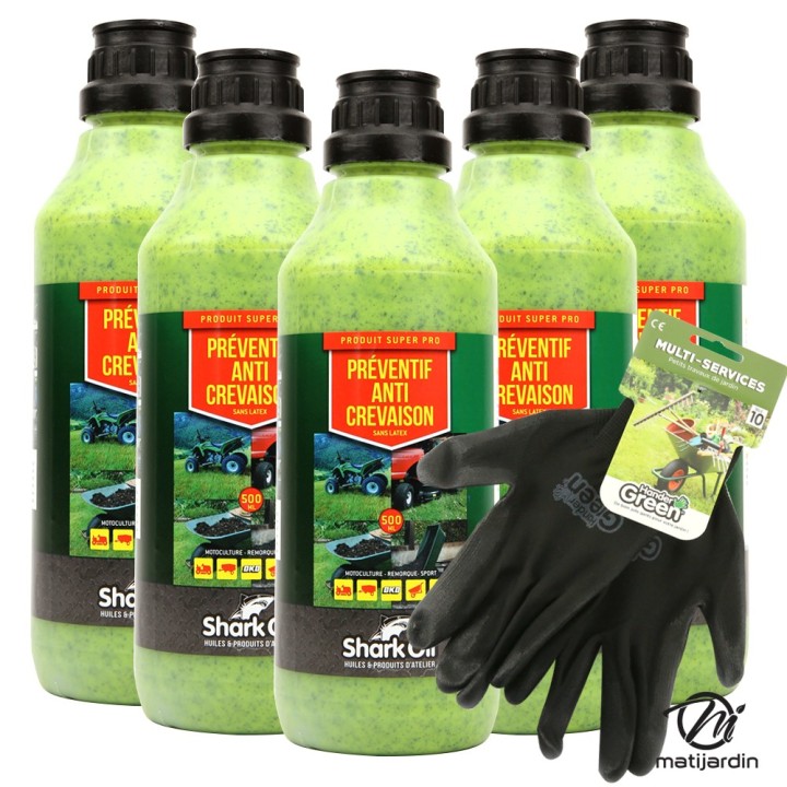 Préventif anti-crevaison Shark Oil OKO 500 ml par 5 + gants multi-services