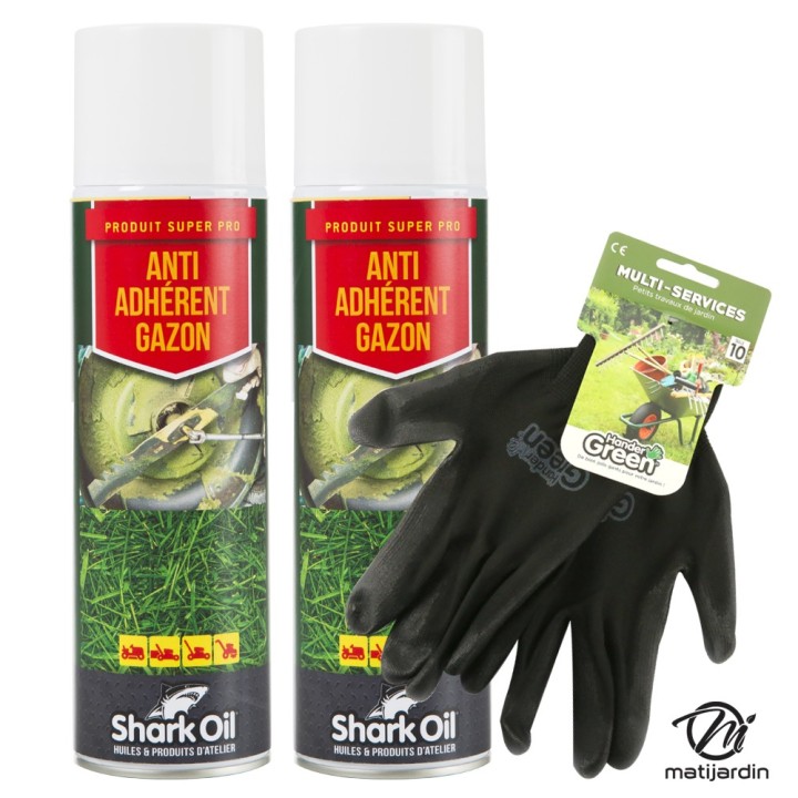 Anti adhérent herbe 400 ml Shark Oil par 2 + gants multi-services