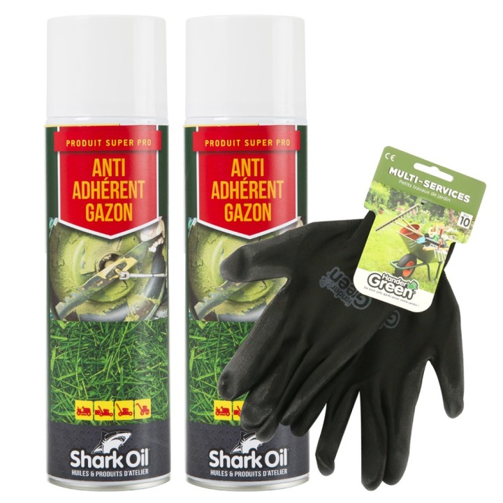 Anti adhérent herbe 400 ml Shark Oil par 2 + gants multi-services