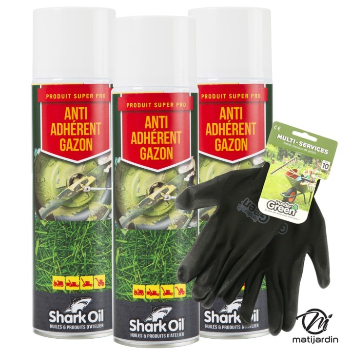 Anti adhérent herbe 400 ml Shark Oil par 3 + gants multi-services