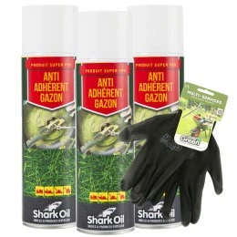 Anti adhérent herbe 400 ml Shark Oil par 3 + gants multi-services