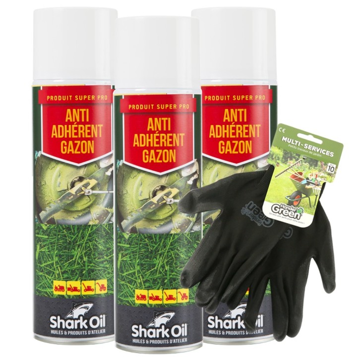 Anti adhérent herbe 400 ml Shark Oil par 3 + gants multi-services
