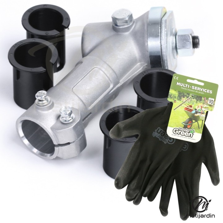 Renvoi angle universel pour débroussailleuse + gants multi-services