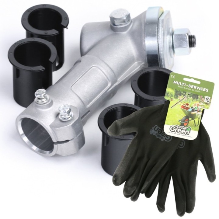 Renvoi angle universel pour débroussailleuse + gants multi-services