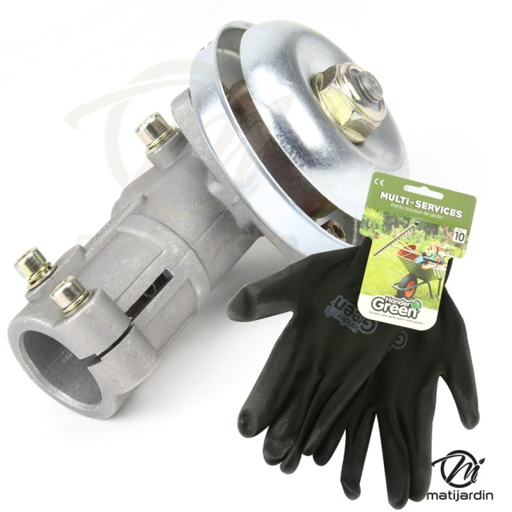 Renvoi d'angle pour débroussailleuse 9 dents + gants multi-services