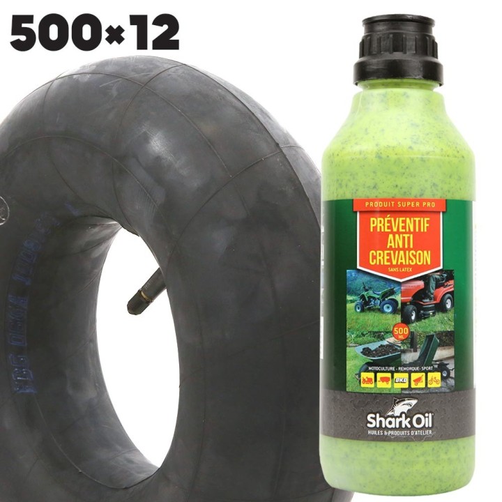 Chambre à air 500 x 12 droite + Anticrevaison SharkOil OKO 500 ml
