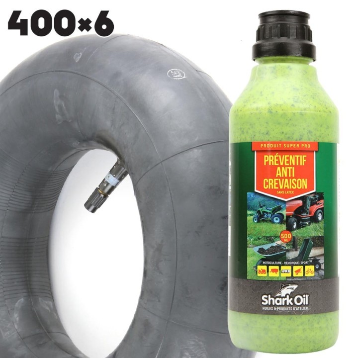 Chambre à air 400 x 6 droite + Anticrevaison SharkOil OKO 500 ml