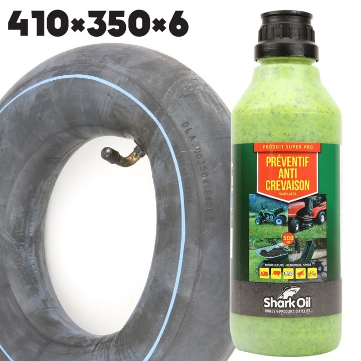 Chambre à air 410 x 350 x 6 coudée + Anticrevaison SharkOil OKO 500 ml