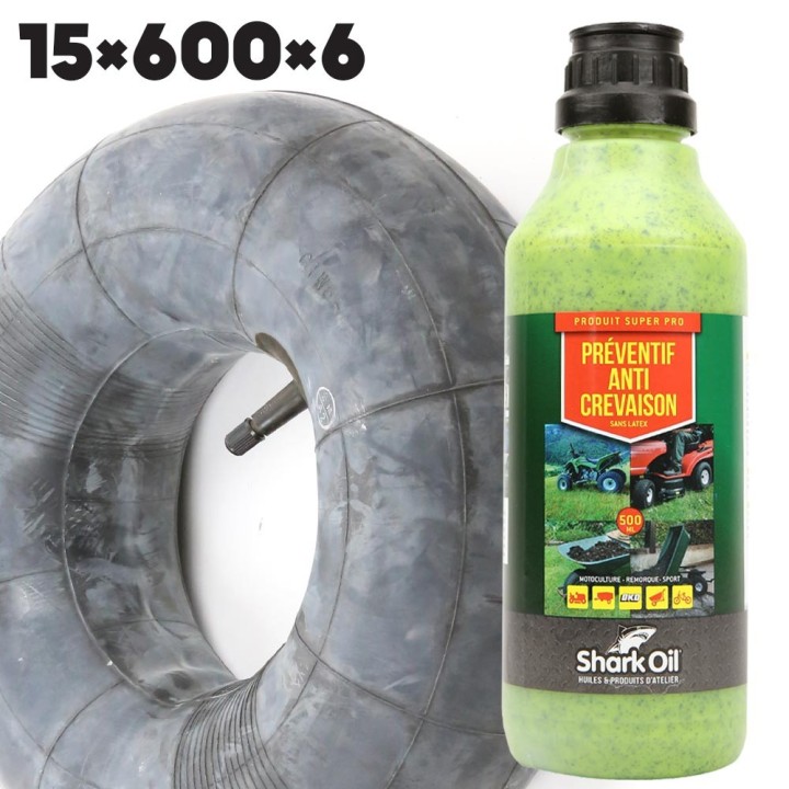 Chambre à air 15 x 600 x 6 droite + Anticrevaison SharkOil OKO 500 ml