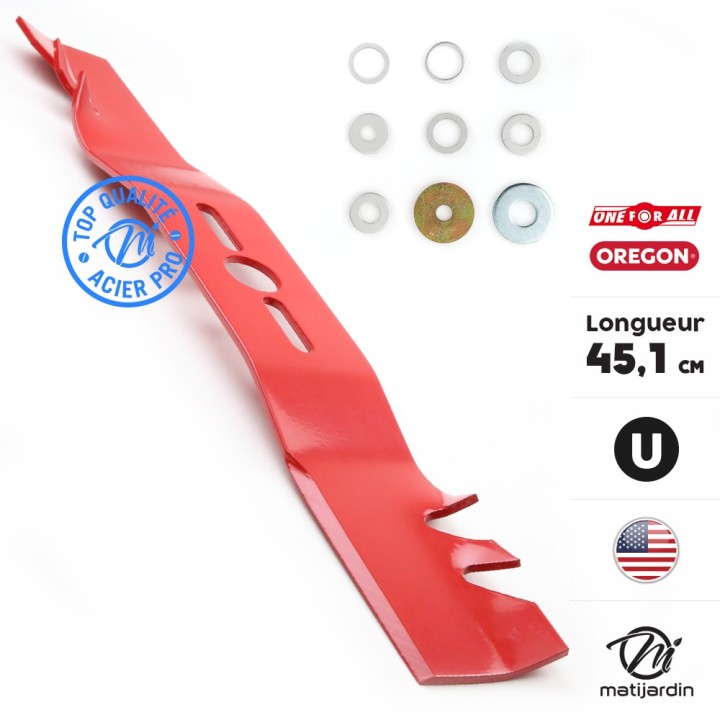 Lame tondeuse universelle mulching Oregon galbée. 45,1 cm