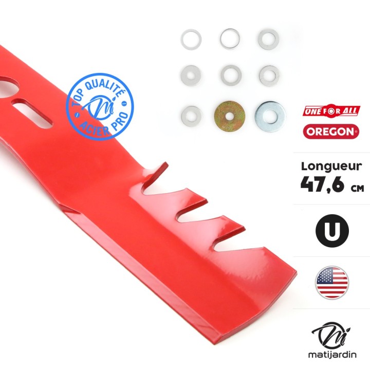 Lame tondeuse universelle mulching Oregon galbée Gator Mulcher™. Coupe 47,6 cm