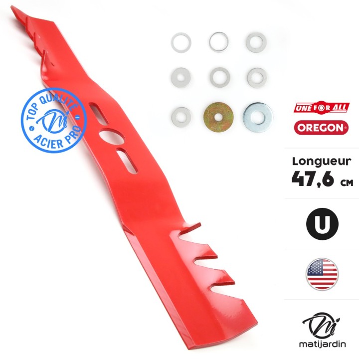 Lame tondeuse universelle mulching Oregon galbée Gator Mulcher™. Coupe 47,6 cm