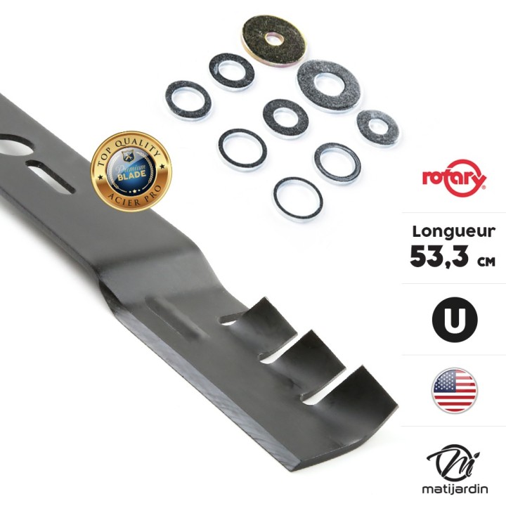 Lame tondeuse universelle mulching galbée Rotary Premium. Coupe 53,3 cm