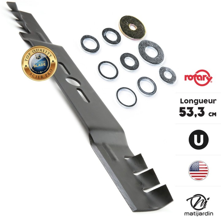 Lame tondeuse universelle mulching galbée Rotary Premium. Coupe 53,3 cm