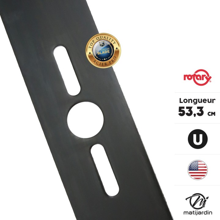 Lame tondeuse universelle mulching galbée Rotary Premium. Coupe 53,3 cm
