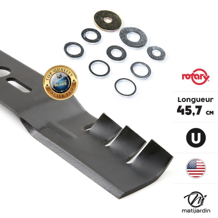 Lame tondeuse universelle mulching galbée Rotary Premium 45,7 cm