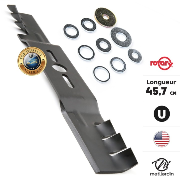 Lame tondeuse universelle mulching galbée Rotary Premium 45,7 cm