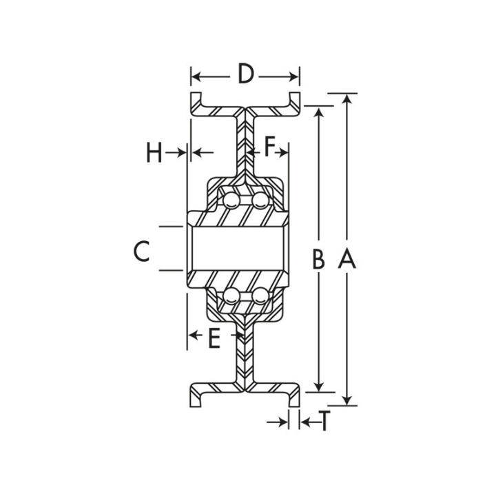 Poulie gorge plate acier sur roulement. Ø 69,5 mm. Diamètre rebord 83 mm