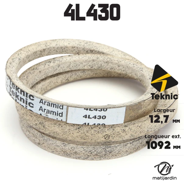 Courroie tondeuse Teknic 4L43 Kevlar Trapézoïdale - 12,7 mm x 1092 mm