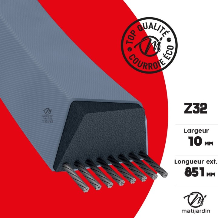 Courroie tondeuse Z32 prix éco, 10 mm x 851 mm, trapézoïdale