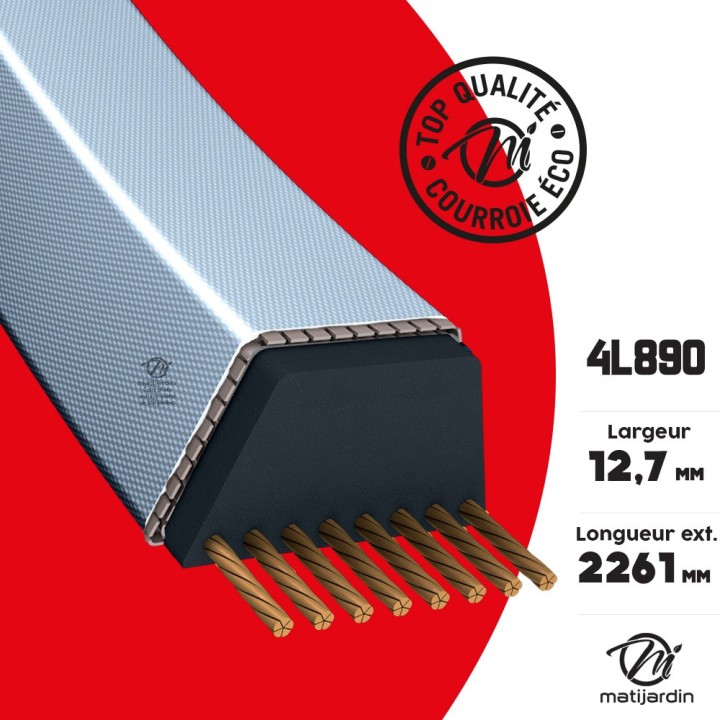 Courroie tondeuse 4L890 prix éco, Kevlar Trapézoïdale 12,7 mm x 2261 mm