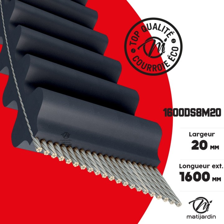 Courroie tondeuse Double Denture 1600DS8M20 prix éco- 20 mm x 1600 mm