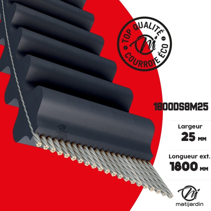 Courroie tondeuse Double denture 1800DS8M25 prix éco - 25 mm x 1800 mm