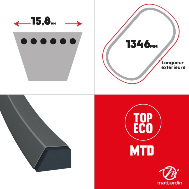 Courroie tondeuse prix éco pour MTD 7540280 15,8 mm x 1346 mm