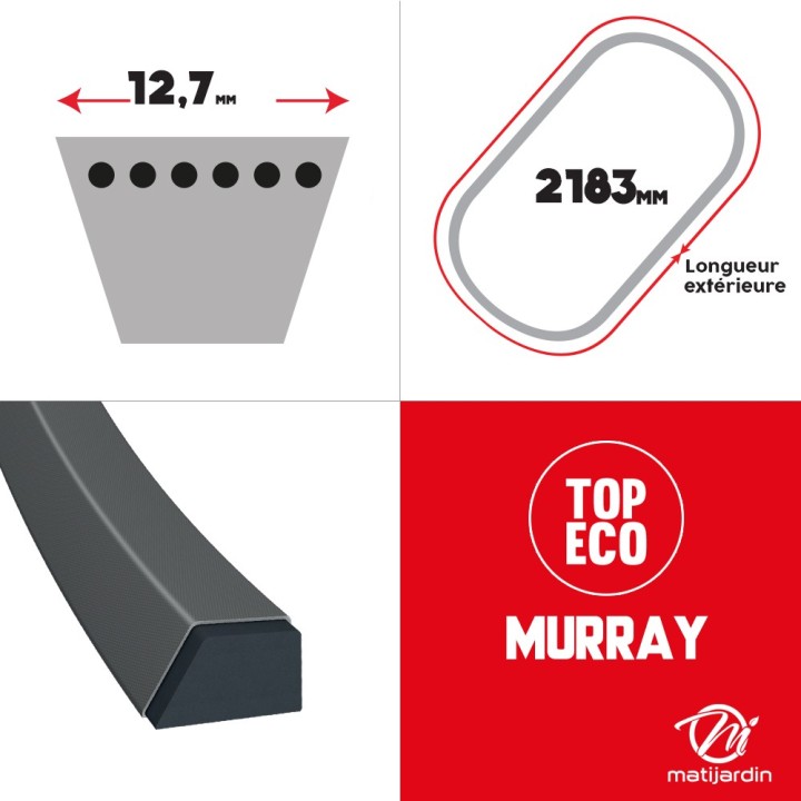 Courroie tondeuse prix éco pour Murray 37 x 62 - 12,7 mm x 2183 mm