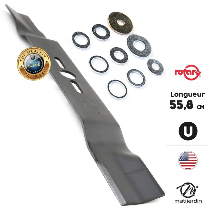 Lame tondeuse universelle galbée Rotary Premium. Coupe 55,8 cm