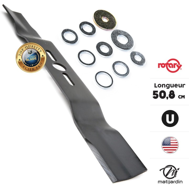 Lame tondeuse universelle galbée Rotary Premium. Coupe 50,8 cm
