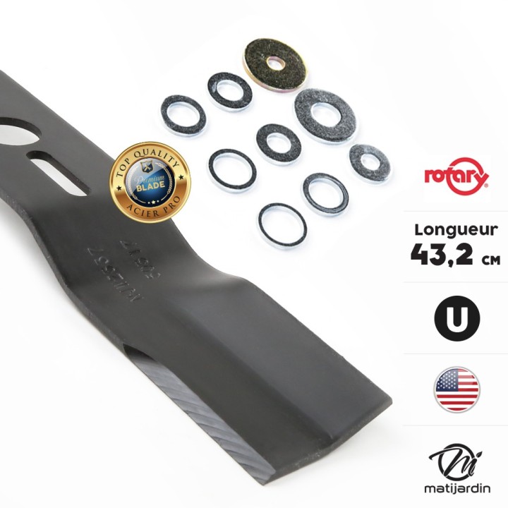 Lame tondeuse universelle galbée Rotary Premium. Coupe 43,2 cm