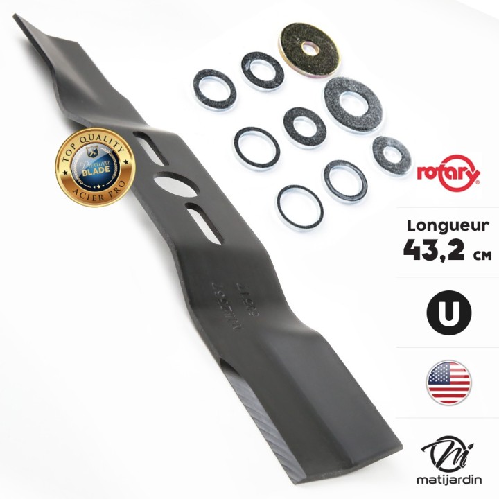 Lame tondeuse universelle galbée Rotary Premium. Coupe 43,2 cm